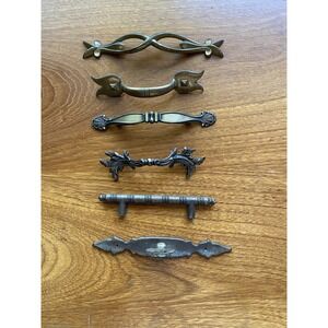 Antique Assortment Of Brass Drawer Pulls Six Pieces In The Assortment.